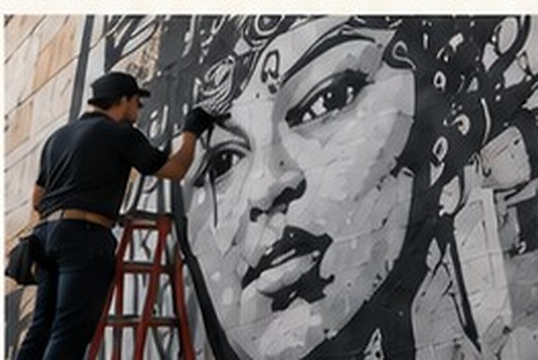 Artist creating a large-scale public mural for Project Artivism